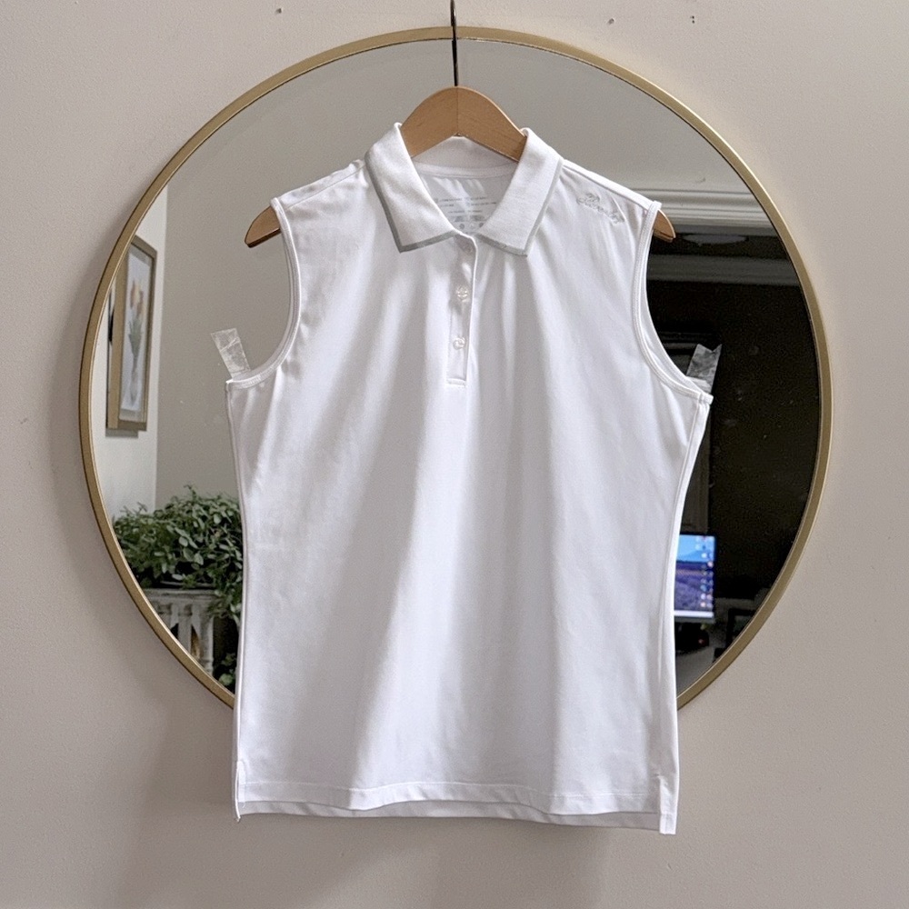 Classic White & Gray Sleeveless Polo Top
